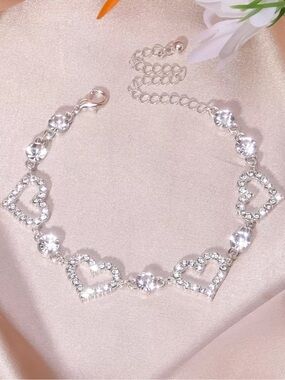 Silver Heart Crystal Bracelet - Elegant Women's Jewelry